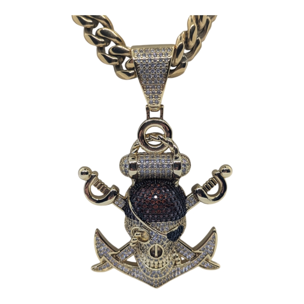 14kt Gold Filled Skull with Crossbones and 14k Gold Filled Cuban Link of 18 inch